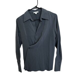 Topshop Wrap Front Shirt Charcoal Gray Long Sleeve Size US 2